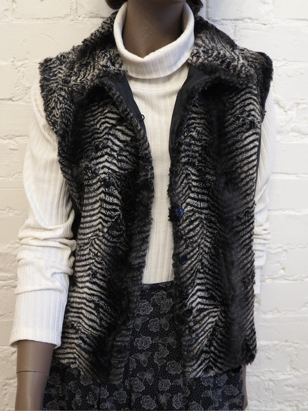 KC Collections reversible black and white zebra print faux fur vest